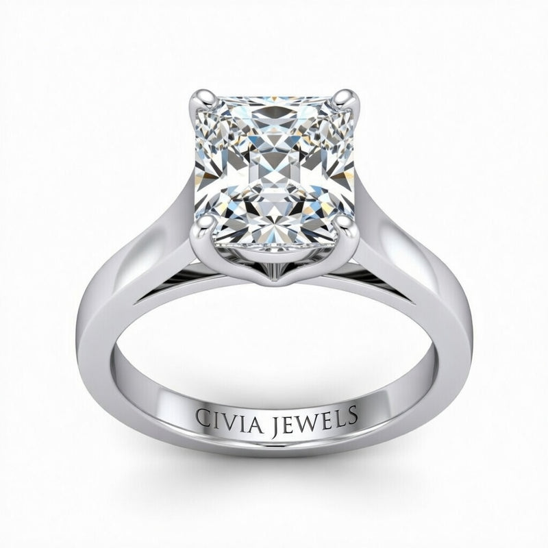 Silver Princess Cut Solitaire Engagement Ring with Sleek Tapered Shank