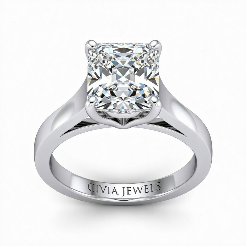 Silver Princess Cut Solitaire Engagement Ring with Sleek Tapered Shank