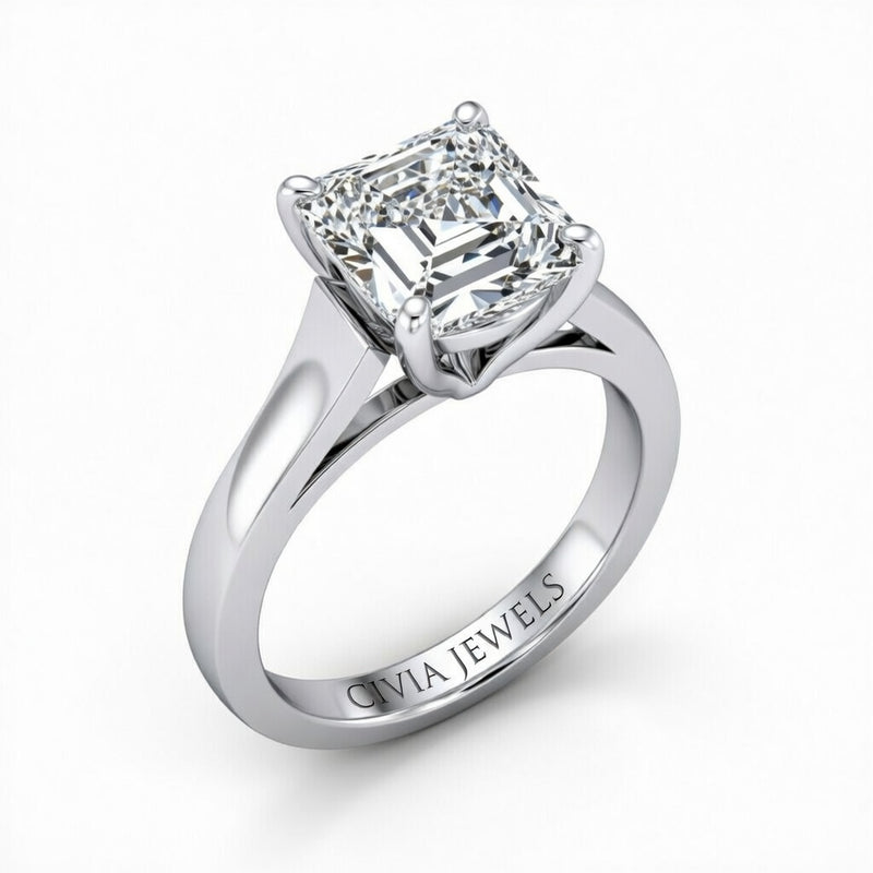 White Gold Princess Cut Solitaire Engagement Ring with Sleek Tapered Shank