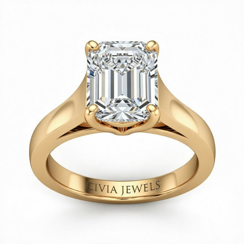 Yellow Gold Radiant Cut Solitaire Engagement Ring with Sleek Tapered Shank