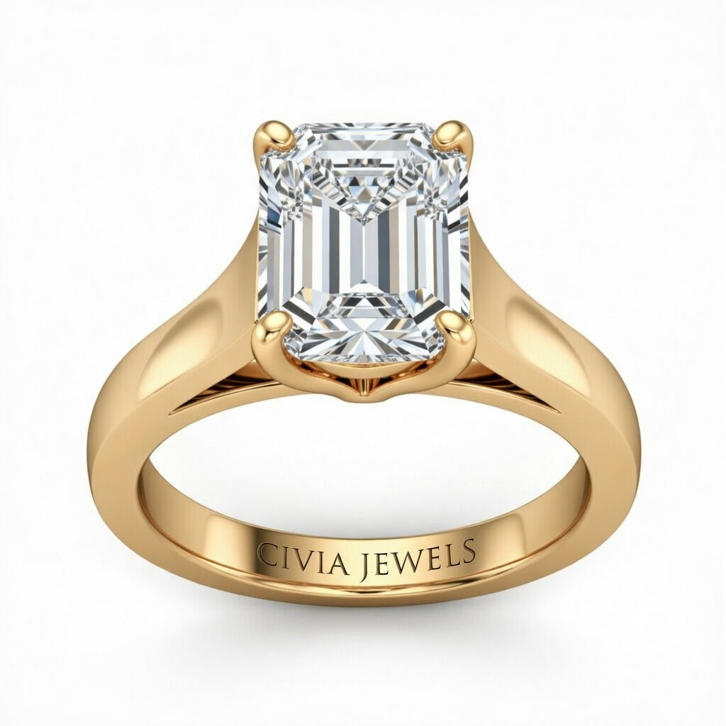 Yellow Gold Radiant Cut Solitaire Engagement Ring with Sleek Tapered Shank