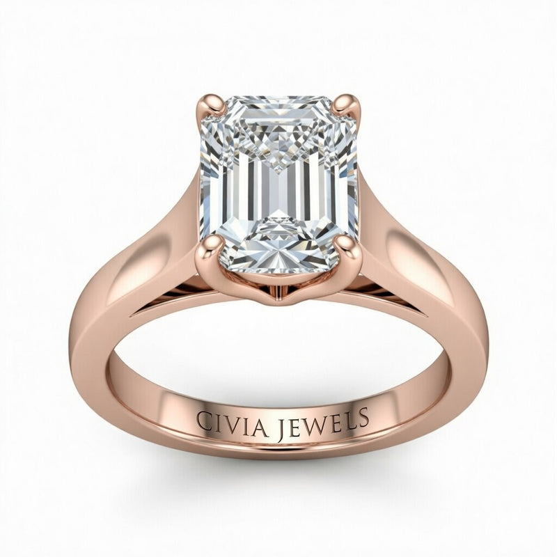 Rose Gold Radiant Cut Solitaire Engagement Ring with Sleek Tapered Shank