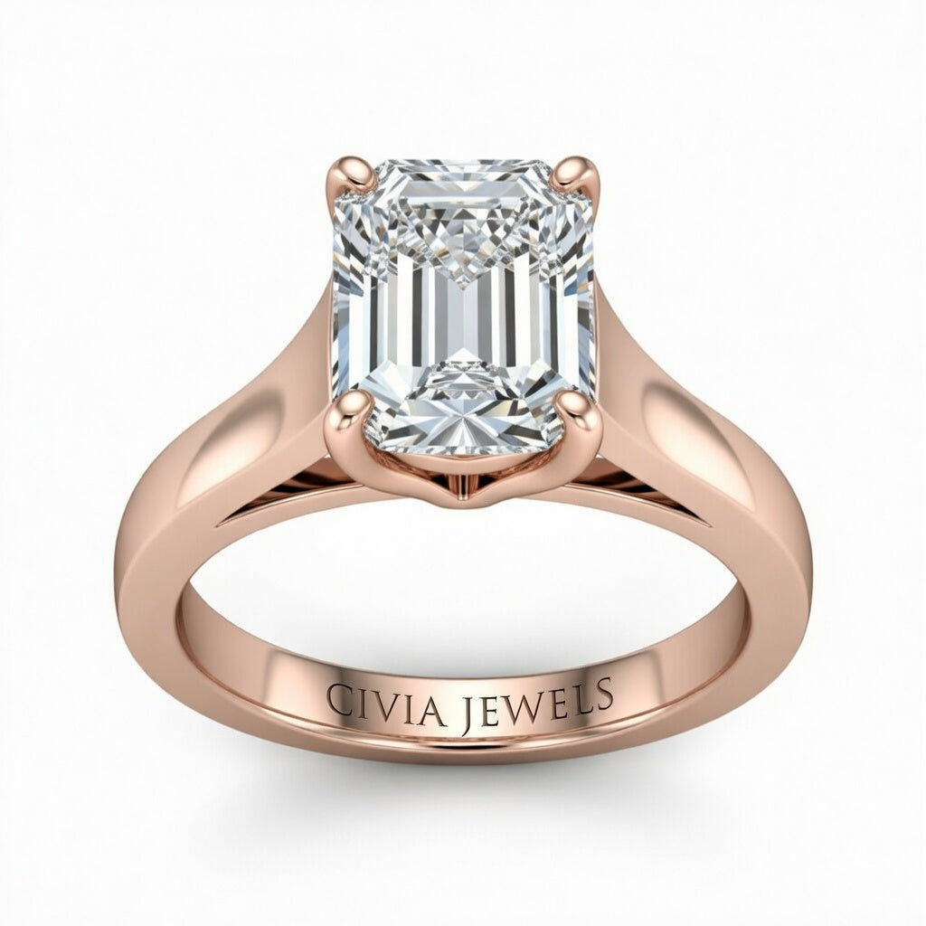 Rose Gold Radiant Cut Solitaire Engagement Ring with Sleek Tapered Shank