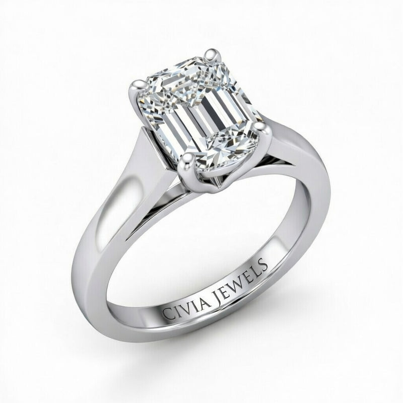 White Gold Radiant Cut Solitaire Engagement Ring with Sleek Tapered Shank