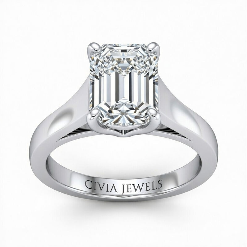White Gold Radiant Cut Solitaire Engagement Ring with Sleek Tapered Shank