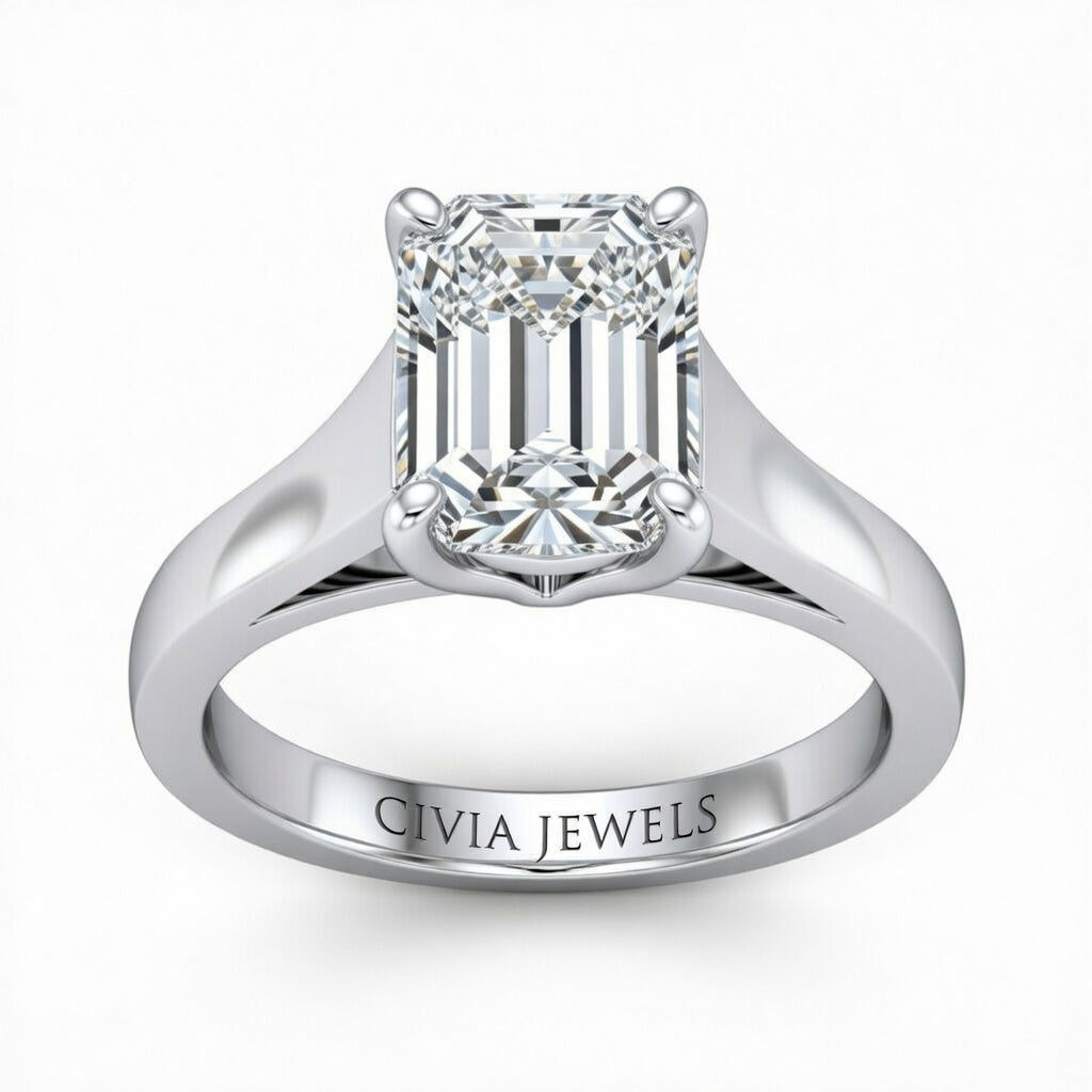 White Gold Radiant Cut Solitaire Engagement Ring with Sleek Tapered Shank