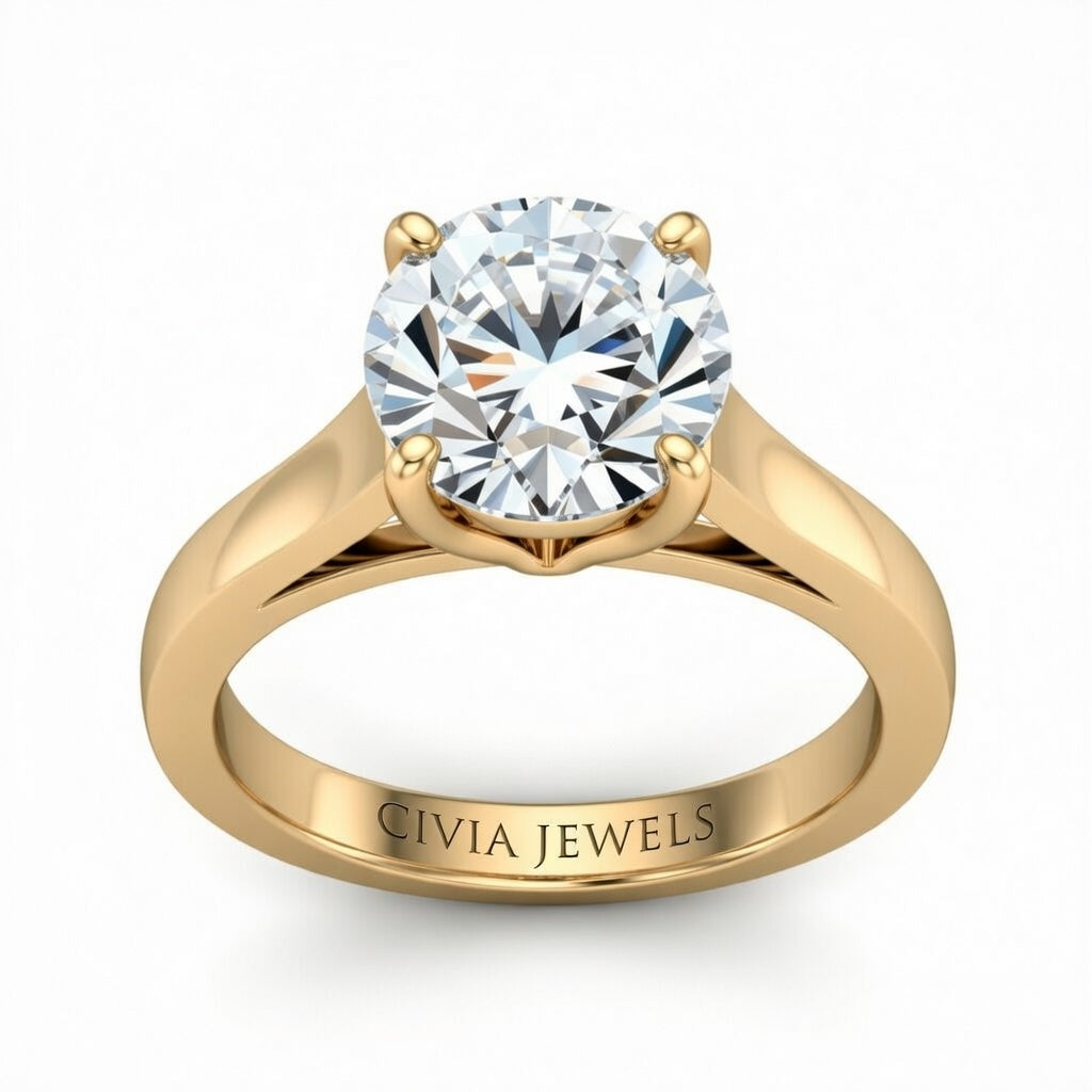 Yellow Gold Round Cut Solitaire Engagement Ring with Sleek Tapered Shank