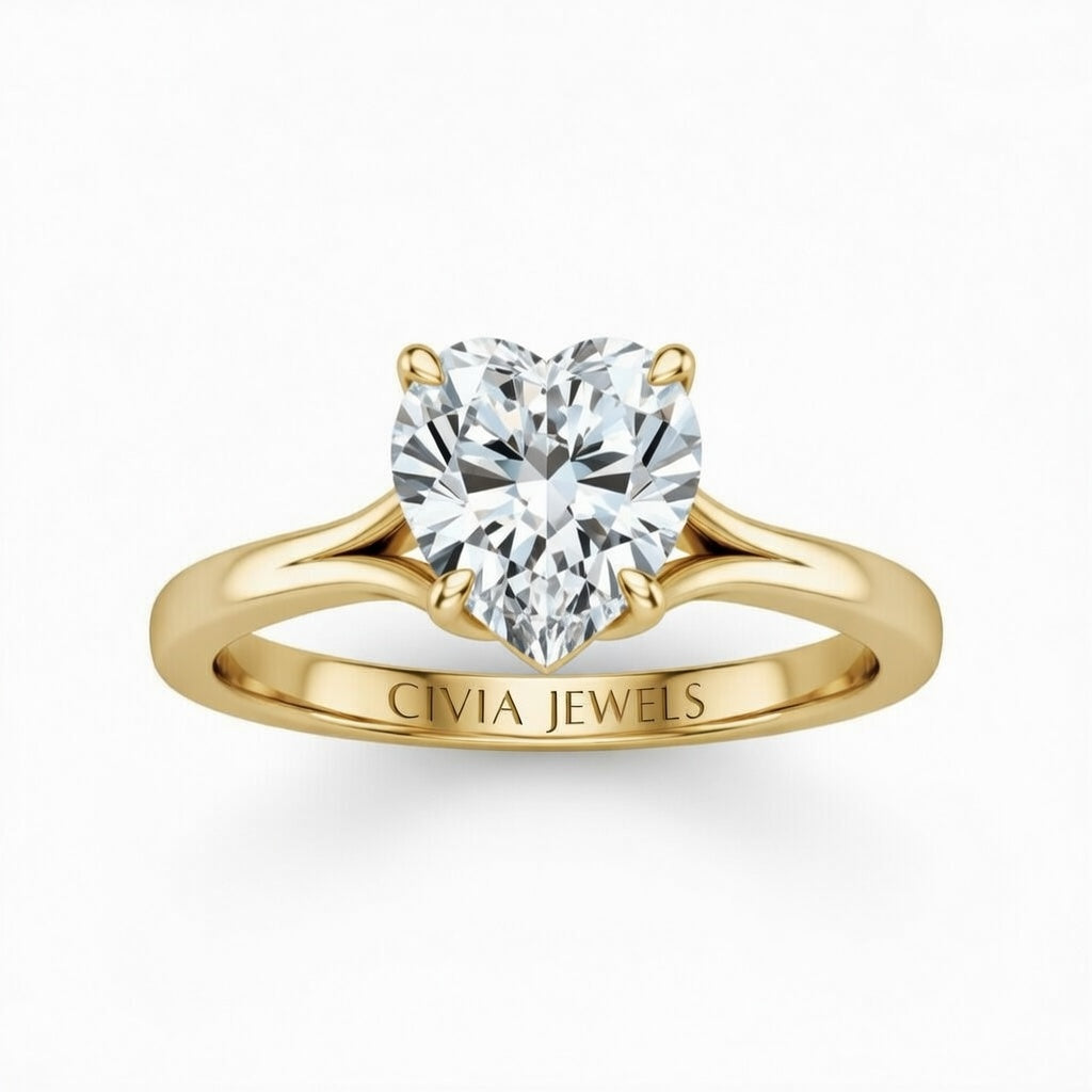 Yellow Gold Heart Cut Solitaire Engagement Ring with Sculpted Tapered Shank