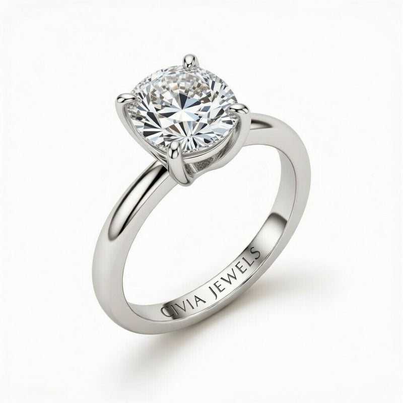 Silver Cushion Cut Solitaire Engagement Ring with Sculpted Tapered Shank
