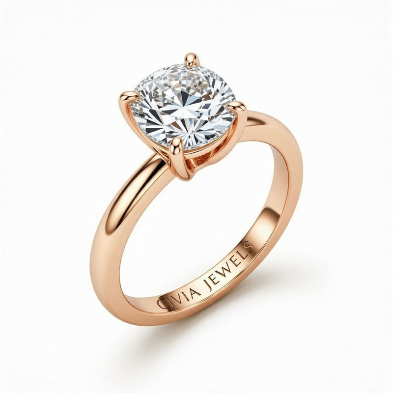 Rose Gold Cushion Cut Solitaire Engagement Ring with Sculpted Tapered Shank