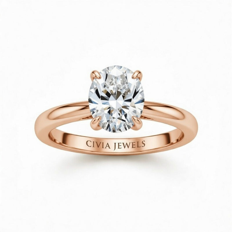 Rose Gold Oval Cut Solitaire Engagement Ring with Sculpted Tapered Shank