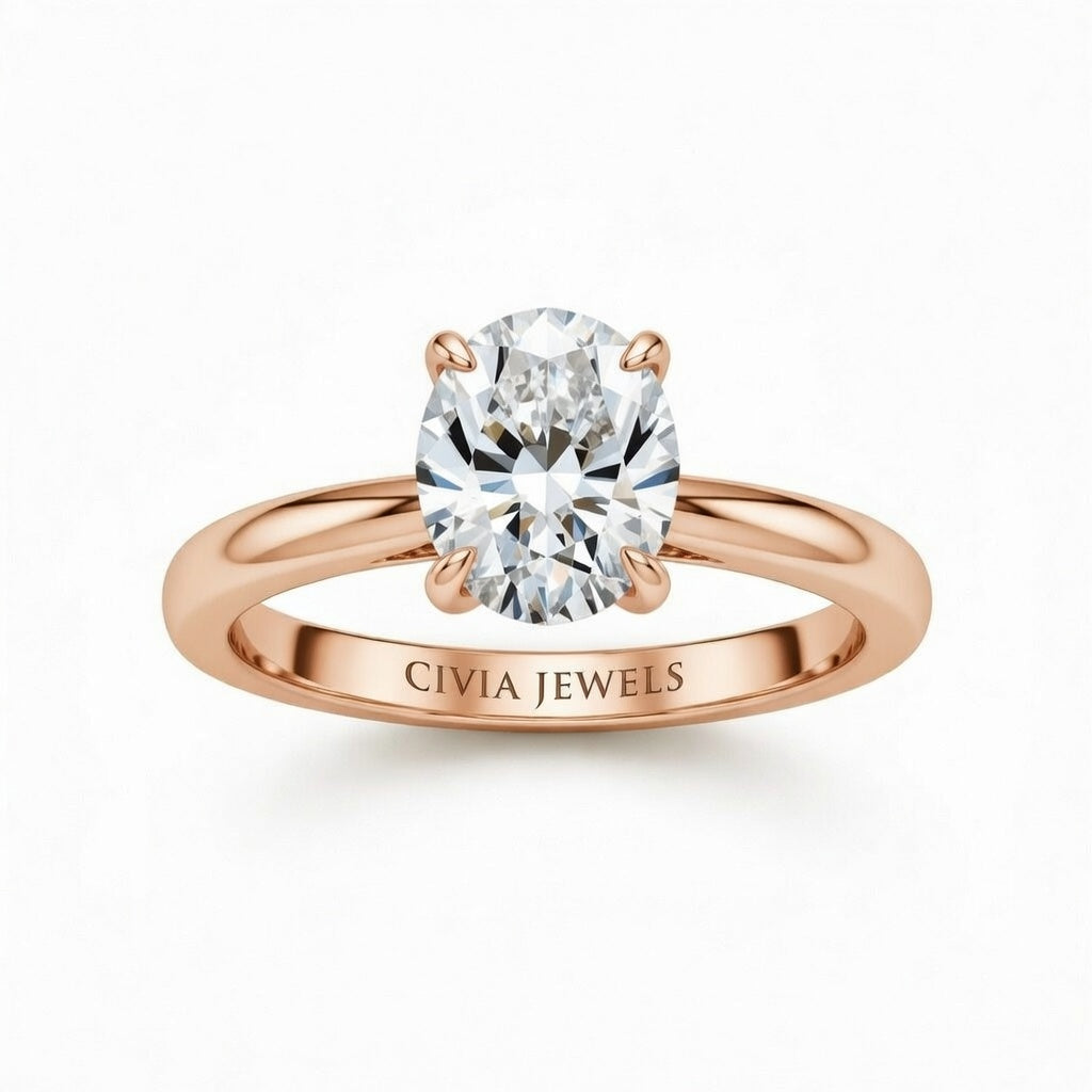 Rose Gold Oval Cut Solitaire Engagement Ring with Sculpted Tapered Shank