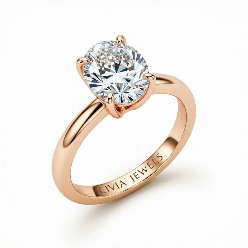 Rose Gold Oval Cut Solitaire Engagement Ring with Sculpted Tapered Shank