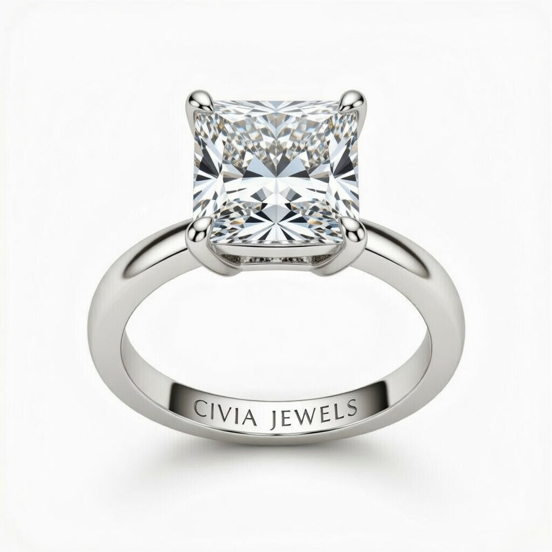 White Gold Princess Cut Solitaire Engagement Ring with Sculpted Tapered Shank