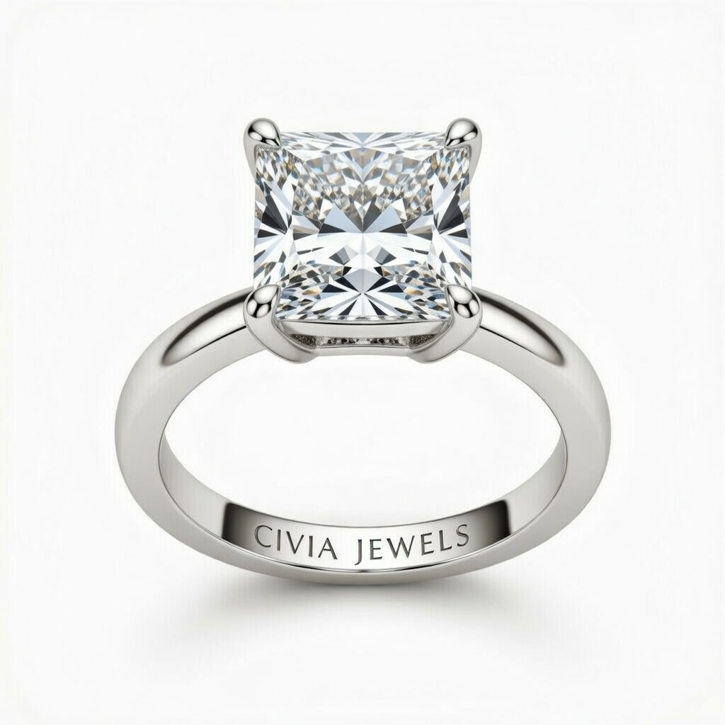 White Gold Princess Cut Solitaire Engagement Ring with Sculpted Tapered Shank