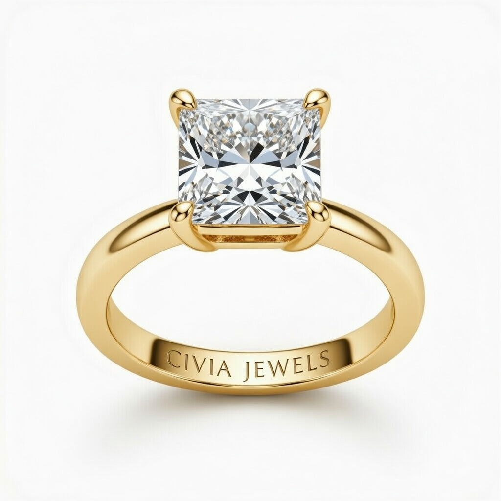Yellow Gold Princess Cut Solitaire Engagement Ring with Sculpted Tapered Shank