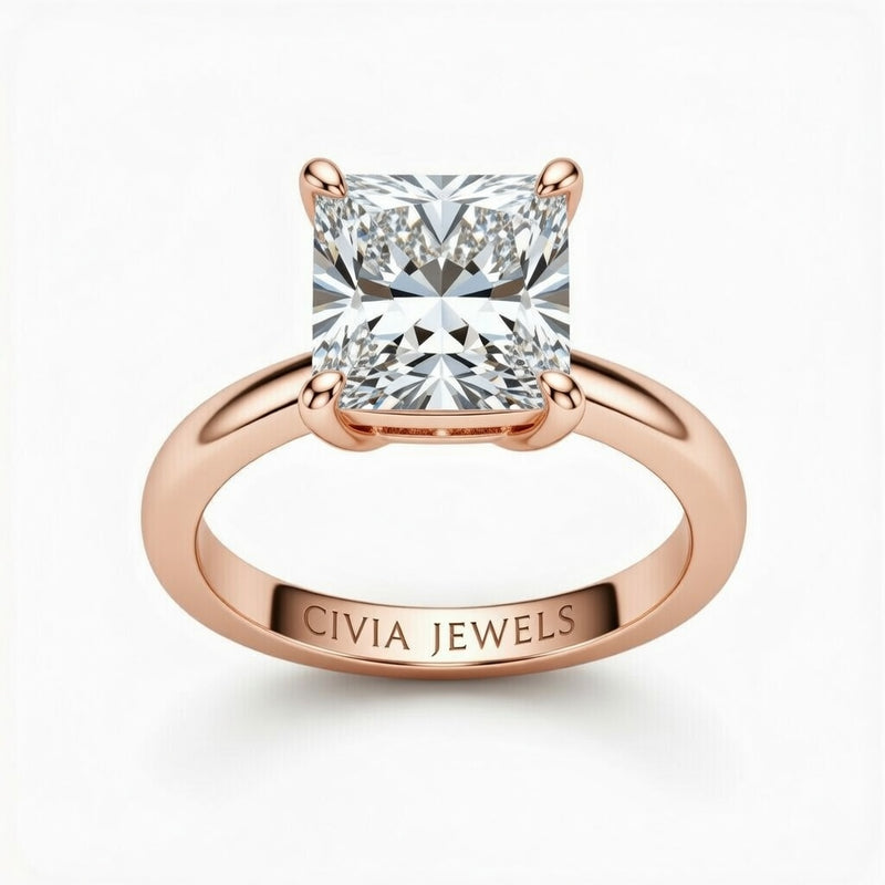 Rose Gold Princess Cut Solitaire Engagement Ring with Sculpted Tapered Shank