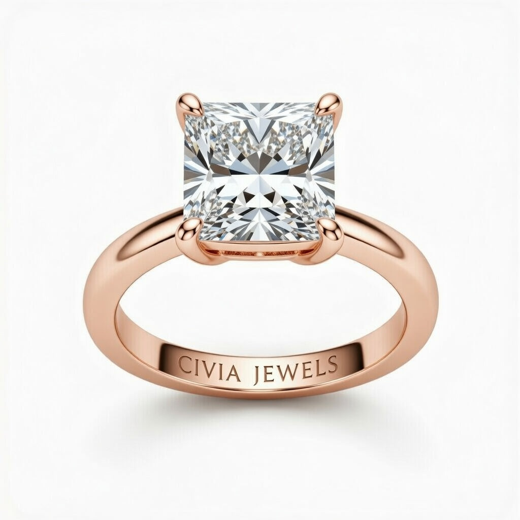 Rose Gold Princess Cut Solitaire Engagement Ring with Sculpted Tapered Shank