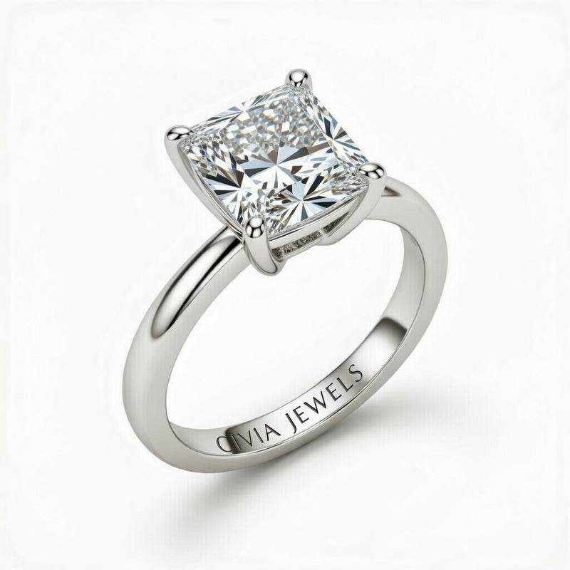 White Gold Princess Cut Solitaire Engagement Ring with Sculpted Tapered Shank