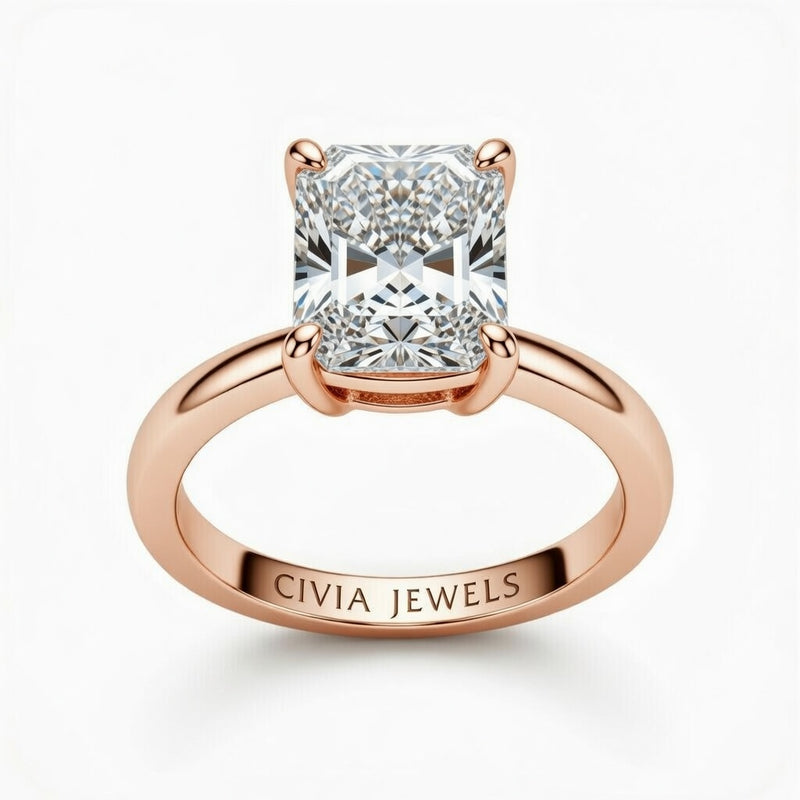 Rose Gold Radiant Cut Solitaire Engagement Ring with Sculpted Tapered Shank