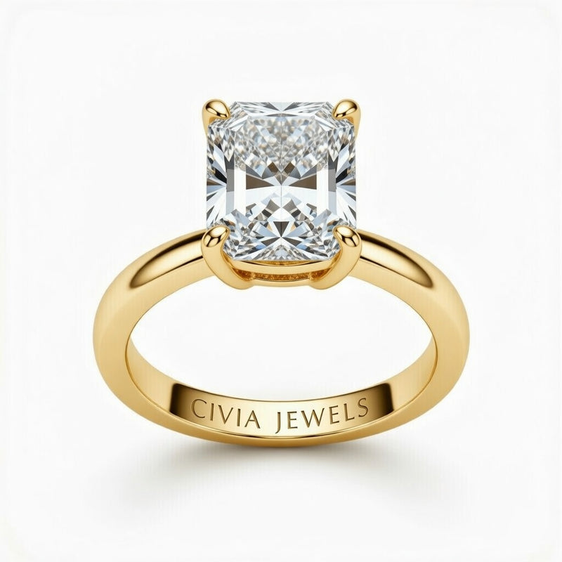 Yellow Gold Radiant Cut Solitaire Engagement Ring with Sculpted Tapered Shank