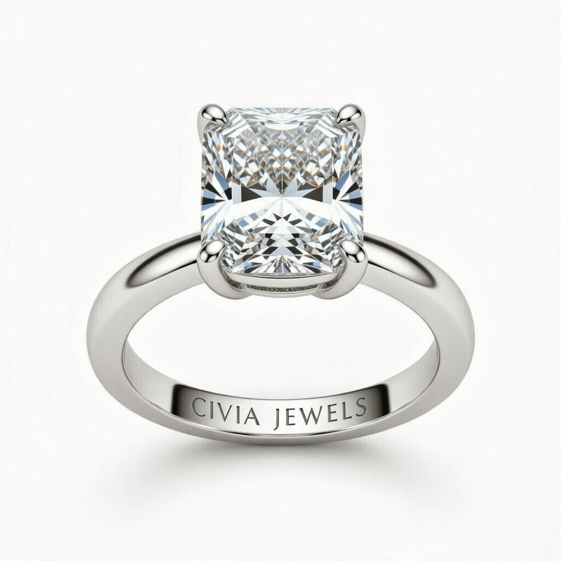 White Gold Radiant Cut Solitaire Engagement Ring with Sculpted Tapered Shank
