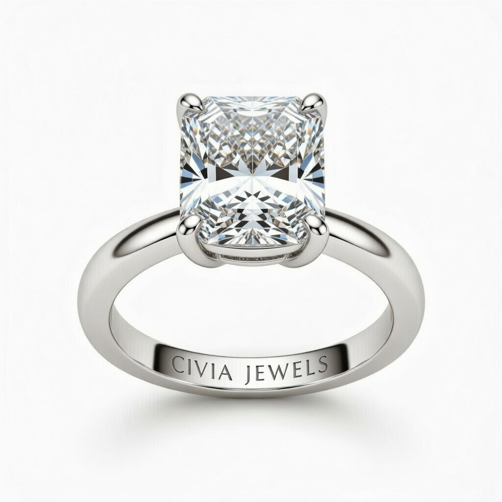 White Gold Radiant Cut Solitaire Engagement Ring with Sculpted Tapered Shank