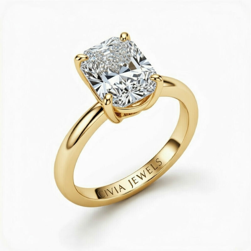 Yellow Gold Radiant Cut Solitaire Engagement Ring with Sculpted Tapered Shank