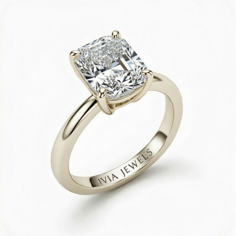 Silver Radiant Cut Solitaire Engagement Ring with Sculpted Tapered Shank