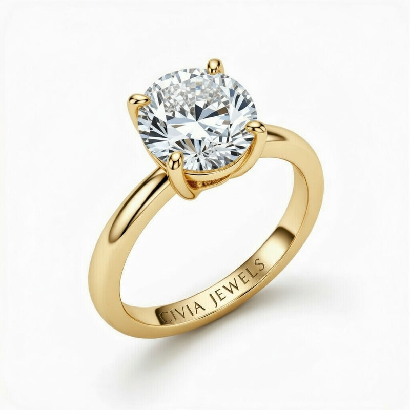 Yellow Gold Round Cut Solitaire Engagement Ring with Sculpted Tapered Shank