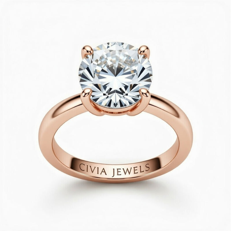 Rose Gold Round Cut Solitaire Engagement Ring with Sculpted Tapered Shank