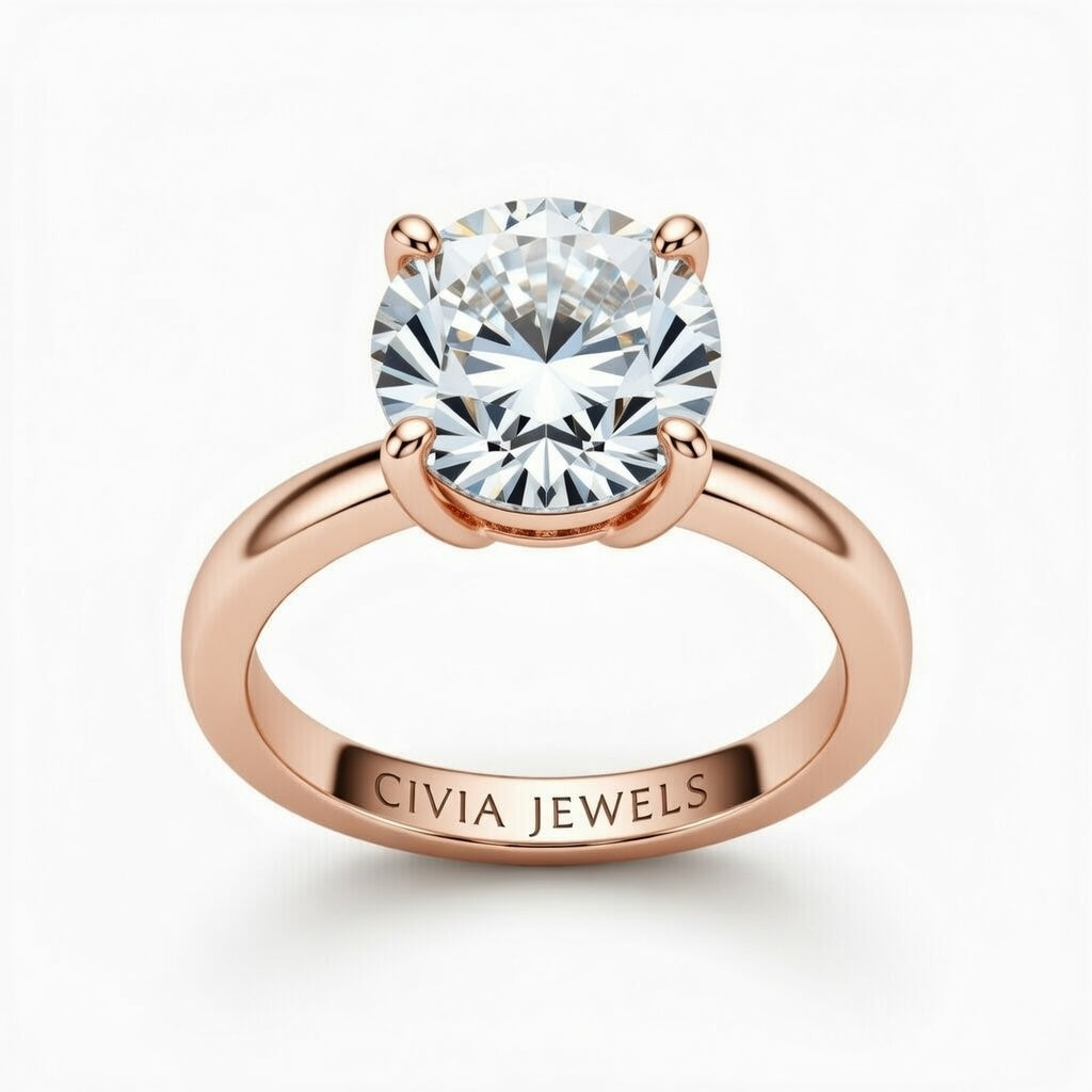 Rose Gold Round Cut Solitaire Engagement Ring with Sculpted Tapered Shank