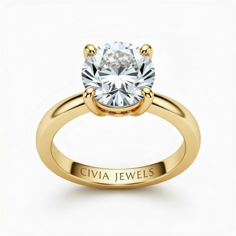 Yellow Gold Round Cut Solitaire Engagement Ring with Sculpted Tapered Shank