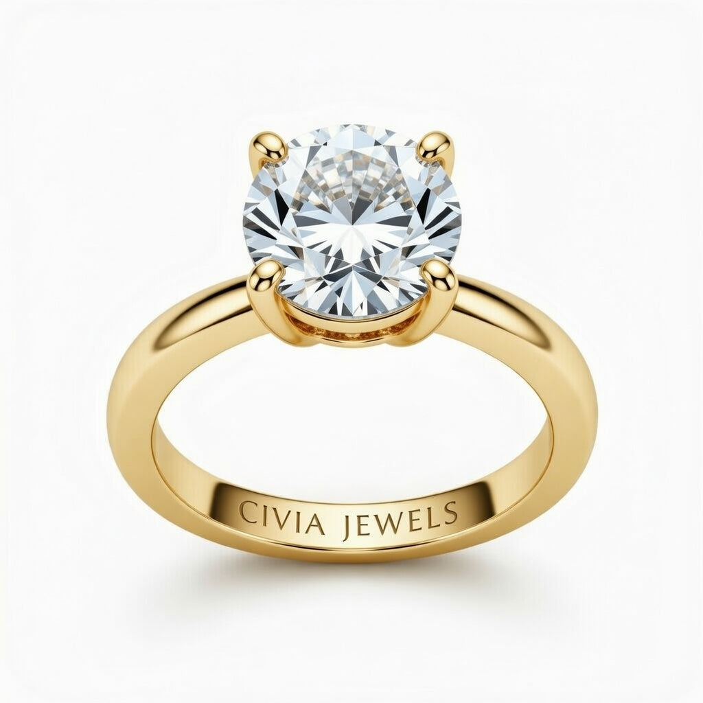 Yellow Gold Round Cut Solitaire Engagement Ring with Sculpted Tapered Shank