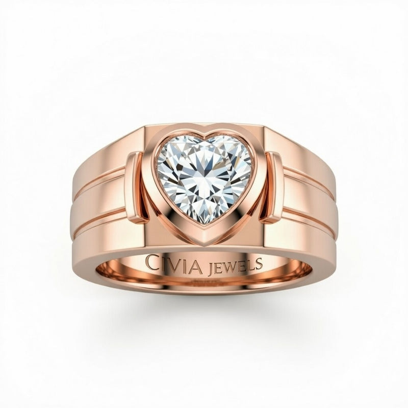 Rose Gold Heart Cut Bezel Set Solitaire Engagement Ring with Smooth Band