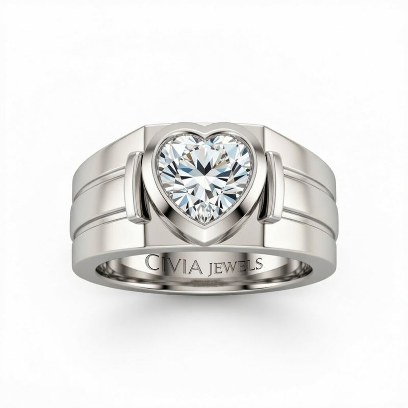 White Gold Heart Cut Bezel Set Solitaire Engagement Ring with Smooth Band