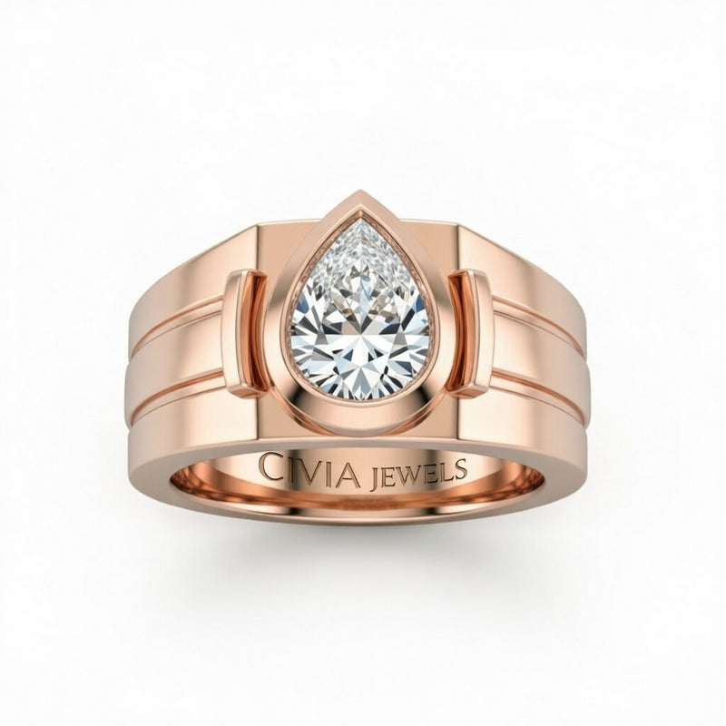 Rose Gold Pear Cut Bezel Set Solitaire Engagement Ring with Smooth Band