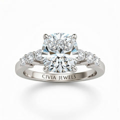 White Gold Cushion Cut Engagement Ring With Diamond Scatter Accent Shoulders And Classic Four-Prong Setting