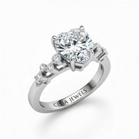 Silver Heart Cut Engagement Ring With Diamond Scatter Accent Shoulders And Classic Four-Prong Setting