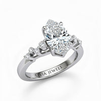 Silver Marquise Cut Engagement Ring With Diamond Scatter Accent Shoulders And Classic Four-Prong Setting