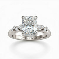 White Gold Radiant Cut Engagement Ring With Diamond Scatter Accent Shoulders And Classic Four-Prong Setting