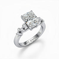 White Gold Radiant Cut Engagement Ring With Diamond Scatter Accent Shoulders And Classic Four-Prong Setting