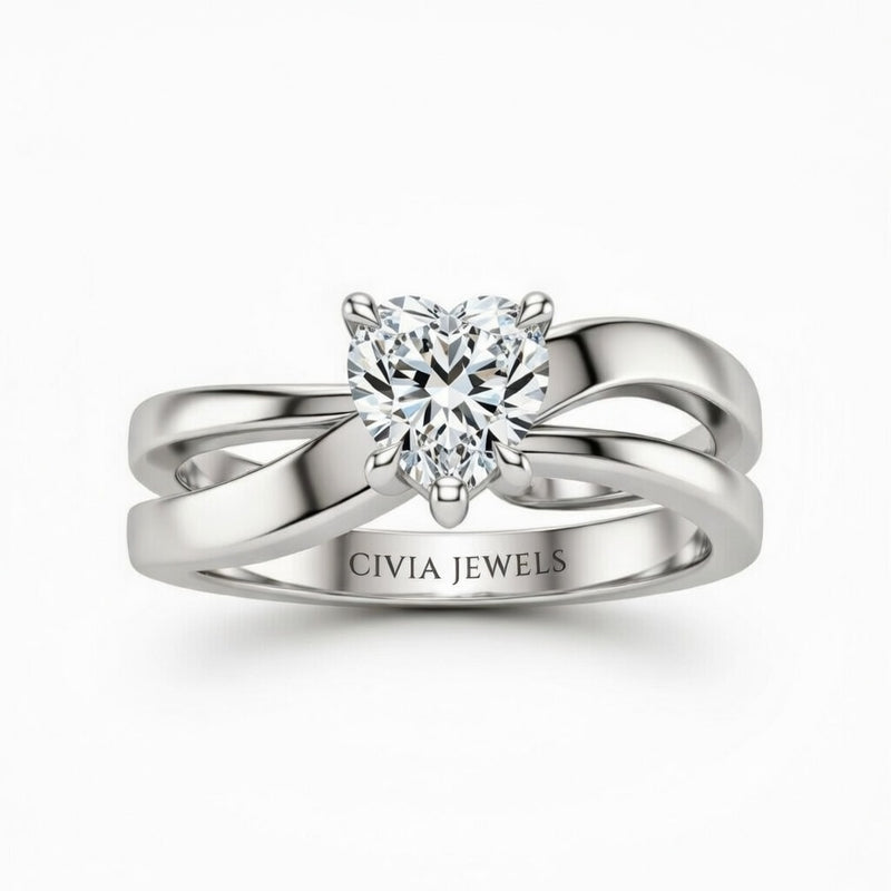 White Gold Heart Cut Solitaire Engagement Ring With Sculpted Multirow Twist Shank