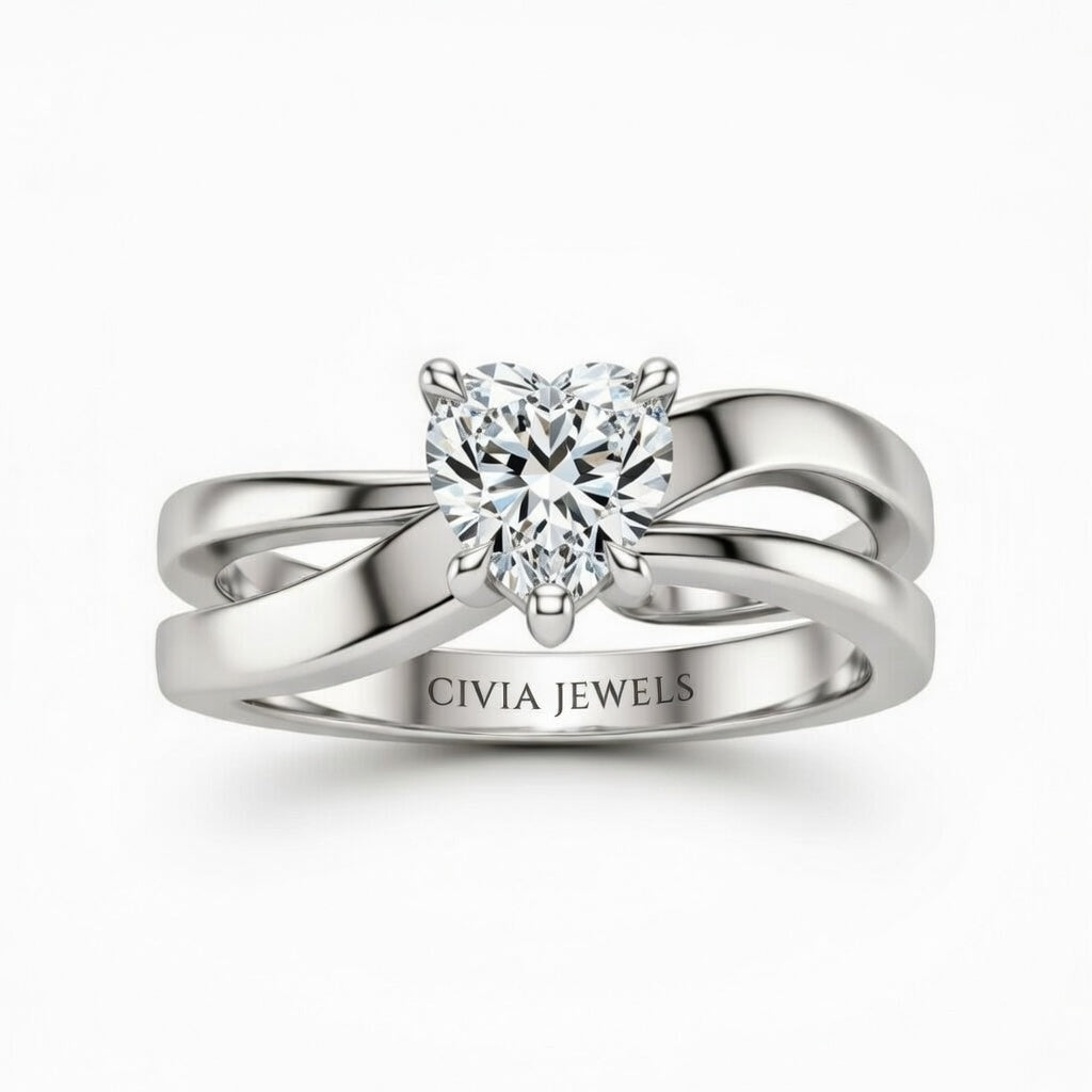 White Gold Heart Cut Solitaire Engagement Ring With Sculpted Multirow Twist Shank