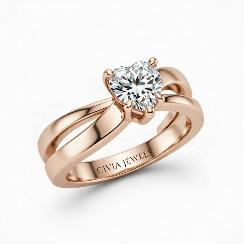 Rose Gold Heart Cut Solitaire Engagement Ring With Sculpted Multirow Twist Shank