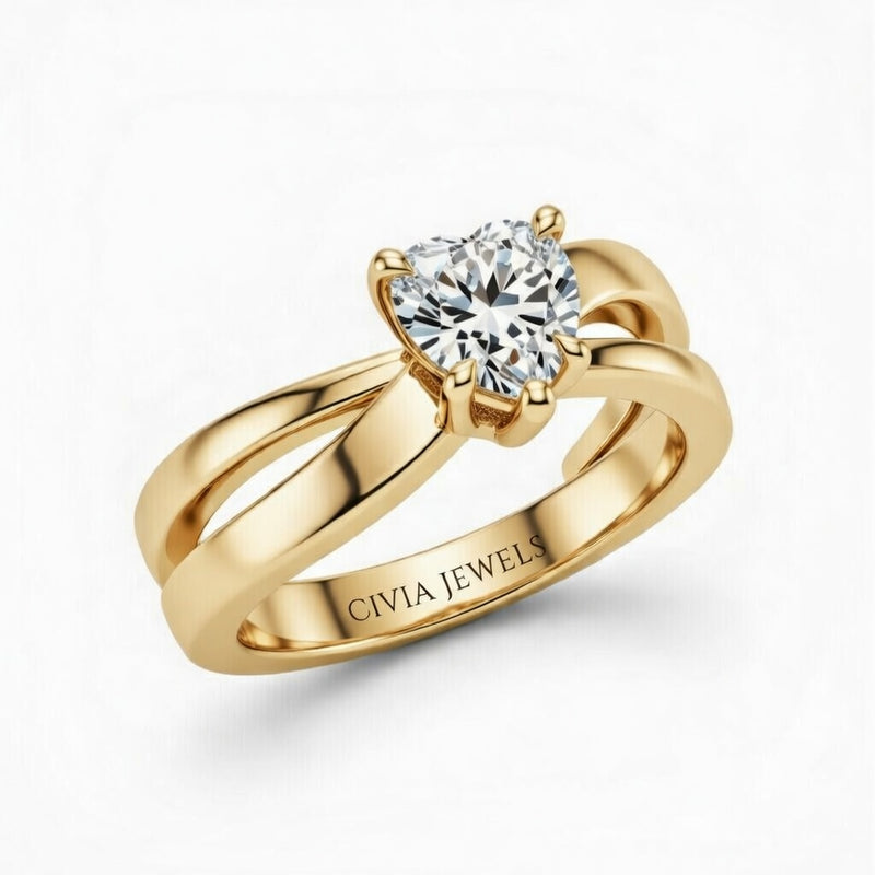 Yellow Gold Heart Cut Solitaire Engagement Ring With Sculpted Multirow Twist Shank