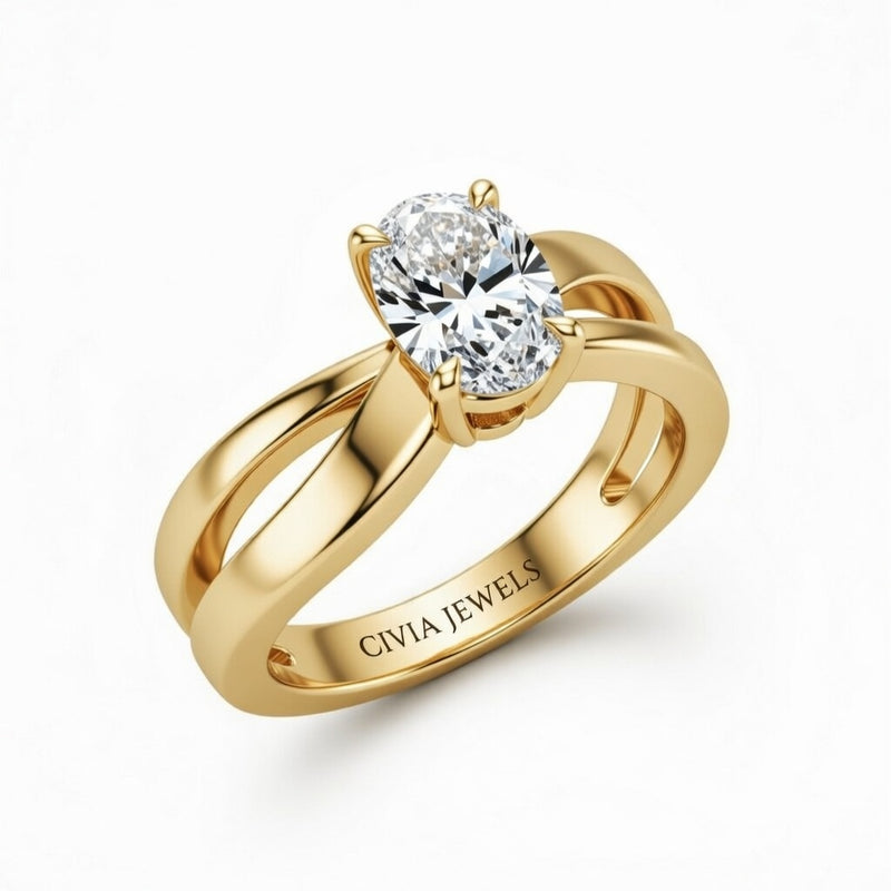 Yellow Gold Oval Cut Solitaire Engagement Ring With Sculpted Multirow Twist Shank