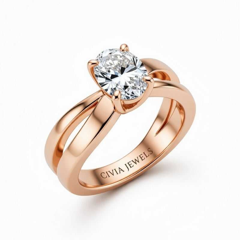 Rose Gold Oval Cut Solitaire Engagement Ring With Sculpted Multirow Twist Shank