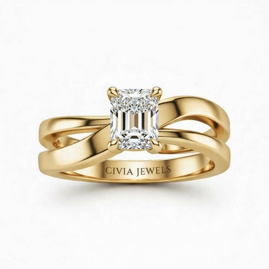 Yellow Gold Radiant Cut Solitaire Engagement Ring With Sculpted Multirow Twist Shank