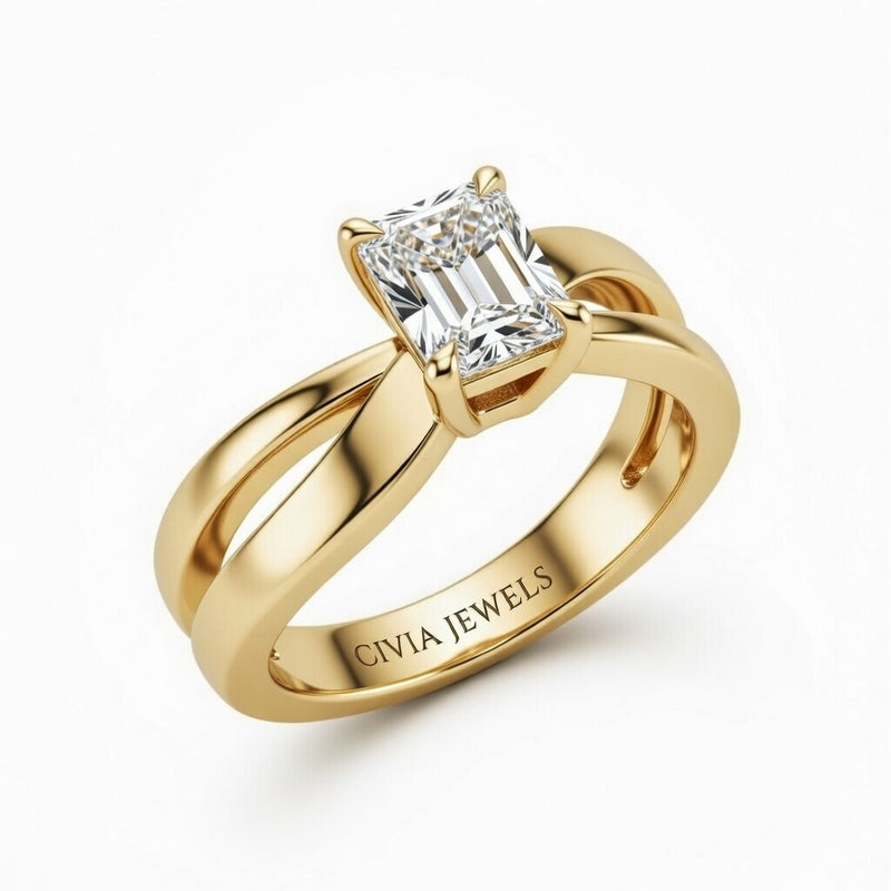 Yellow Gold Radiant Cut Solitaire Engagement Ring With Sculpted Multirow Twist Shank